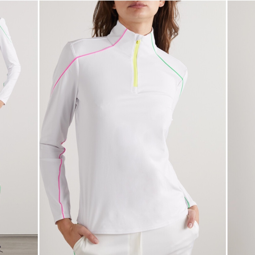G/FORE White Zip-Front Pullover with Neon Pink, Neon Yellow & Neon Green Piping